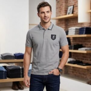 Premium Men's Solid Grey Pique Cotton Polo Shirt