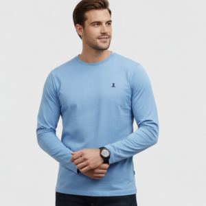 Men’s Premium Sky Blue Slim-Fit Long Sleeve T-Shirt