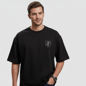 Men’s Premium Black Oversized Crest T-Shirt