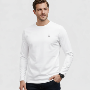 Men’s Premium White Slim-Fit Long Sleeve T-Shirt