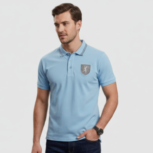 Men’s Premium Sky Blue Tan Pique Polo Shirt