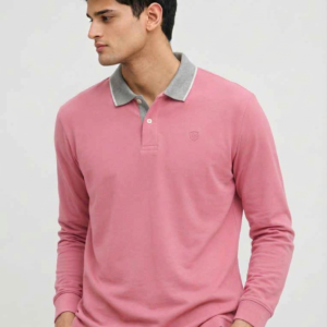 Slim-Fit Pink Long-Sleeve Polo T-Shirt