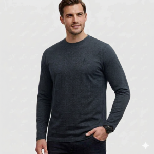 Men’s Zinc Blue Textured Full-Sleeve Crew Neck T-Shirt